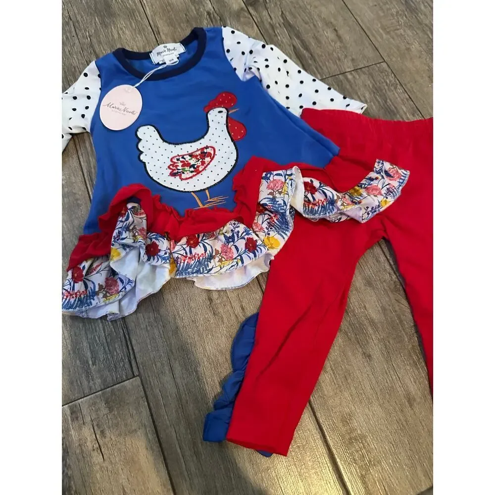 NWT Marie Nicole Clothing Girls Red Blue Boutique Outfit Set Size 3XS